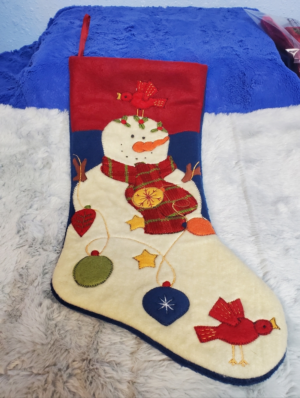 Prima Creations Large Snowman And Cardinal Birds And Decorative Lights Stocking